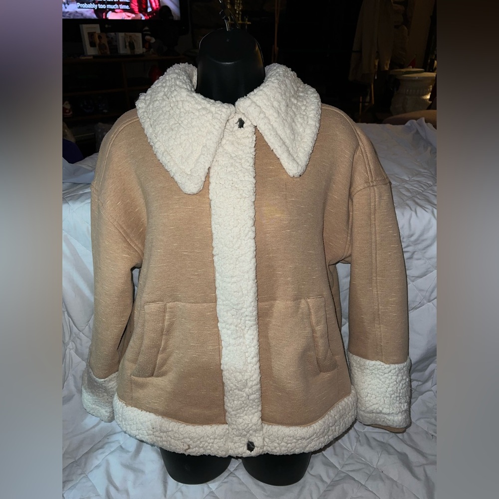 Cabi McQueen Coat Camel Ivory Sherpa Lined Jacket